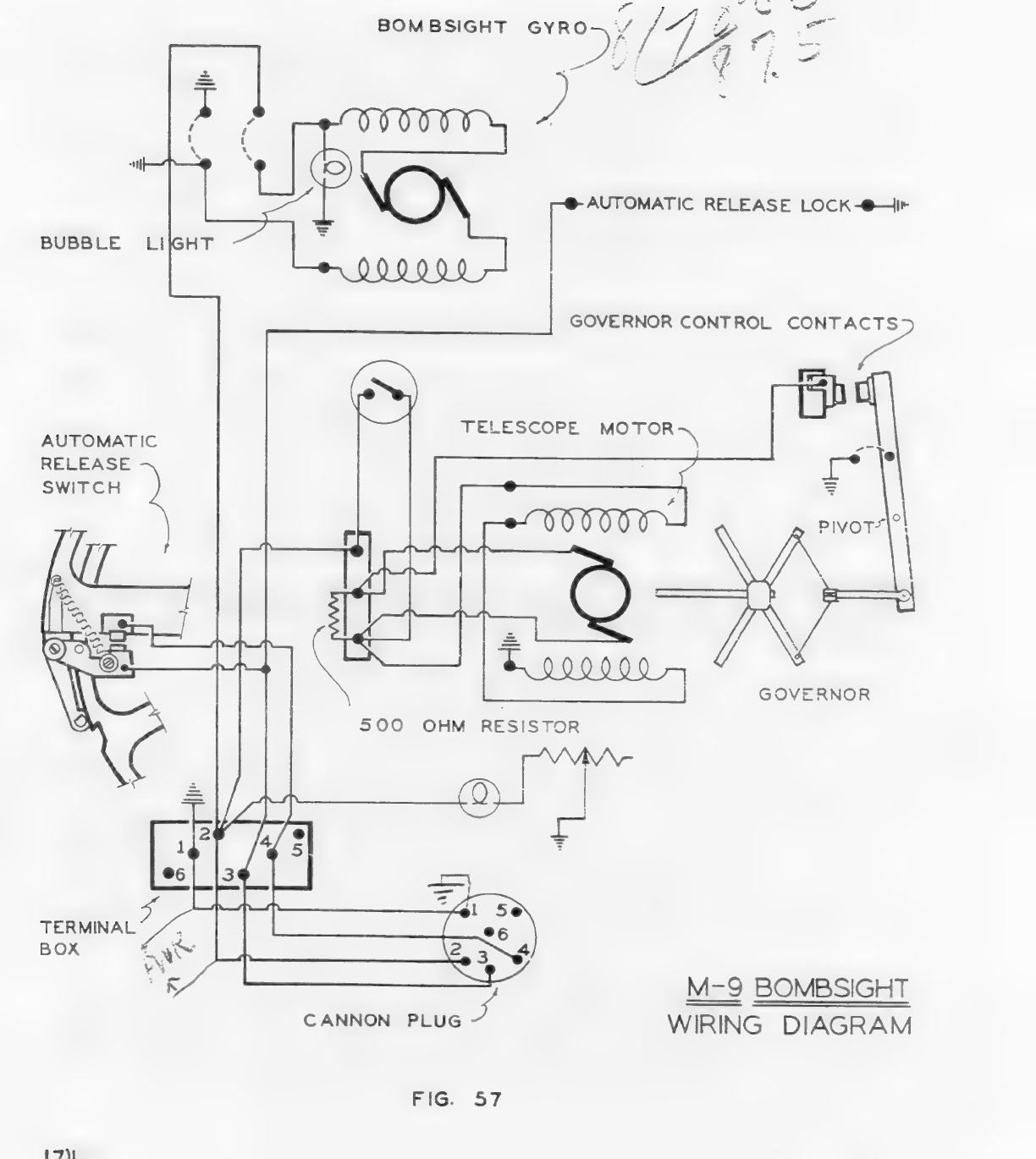 Bombsight electrical diagram; source illustration on printed page 174